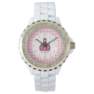 Gingham & Pink Schoolhouse Docent Watch Horloge