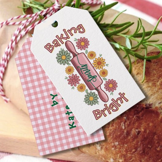 Gingham plaid Baking Spirits Bright Holiday Cadeaulabel