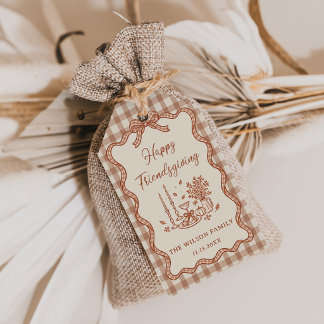 Gingham Plaid Friendsgiving-diner Cadeaulabel