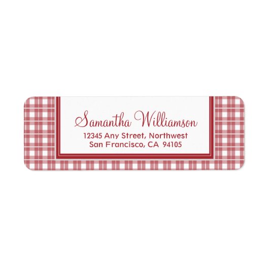 Gingham Plaid Retouradreslabels (rood) Etiket (Voorkant)