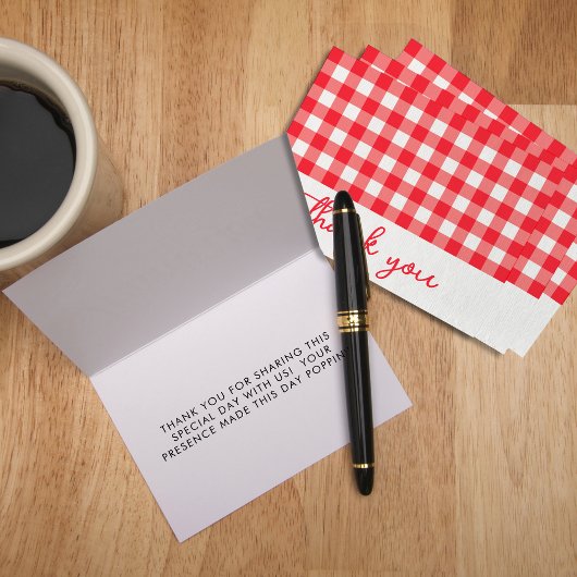 Gingham Plaid Rood & Wit Bedankkaart