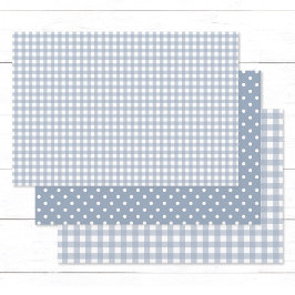 Gingham Polka Dots Dusty Blue Mix en Match Inpakpapier Vel