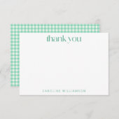 Gingham Pset Mint Green Persoonlijke naam Bedankkaart (Voorkant / Achterkant)