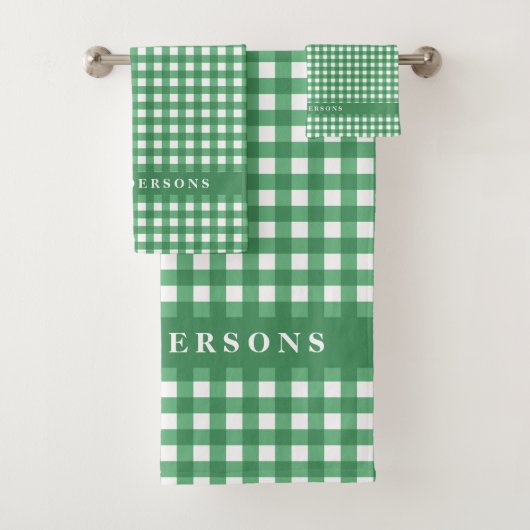  Gingham Pset - Persoonlijke naam | Groen Bad Handdoek (Insitu)