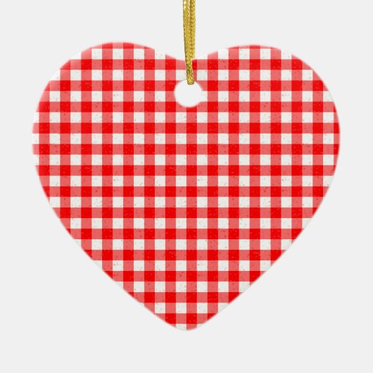 Gingham Red and White Pattern Heart Ornament (Voorkant)