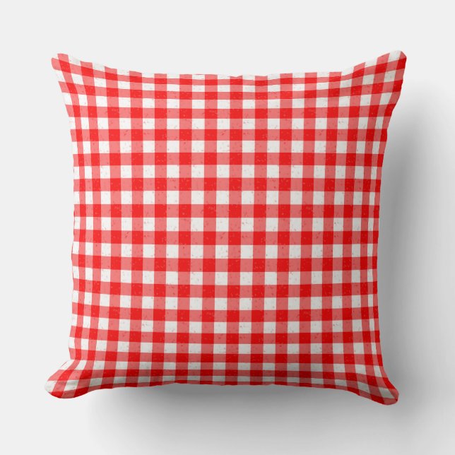Gingham Red en White Pattern Cotton Sierkussen (Voorkant)