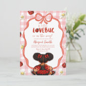  Gingham Red Ladybug Baby Shower Invitation Kaart (Staand voorkant)