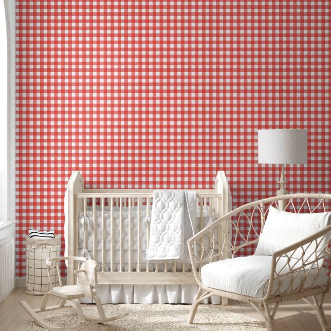 Gingham Red White Behang (Kinderen)
