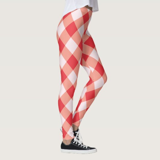 Gingham Rode en Witte Kerstmis Leggings (Rechts)