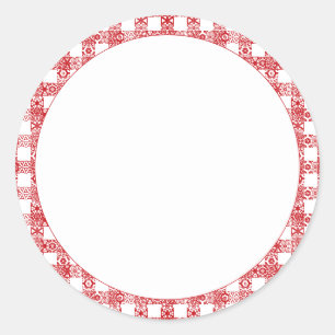 Gingham rode witte blanco rooster  gelid ronde sticker