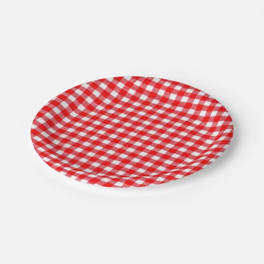 Gingham rood en wit picknick lunchfeest papieren bordje (Gekanteld)