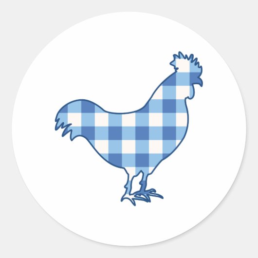 Gingham Rooster Ronde Sticker (Voorkant)