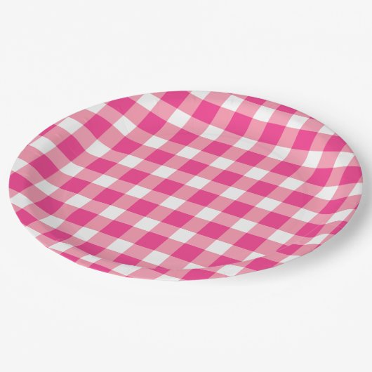 Gingham roze design papieren bordje (Gekanteld)