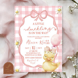 Gingham Roze Madeliefje Gele Eend Baby Shower Kaart