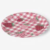 Gingham roze & rode aardbei bessen papieren bordje (Gekanteld)