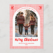 Gingham Roze Rode Kerst Custom Arch 3 Foto Feestdagenkaart (Voorkant)