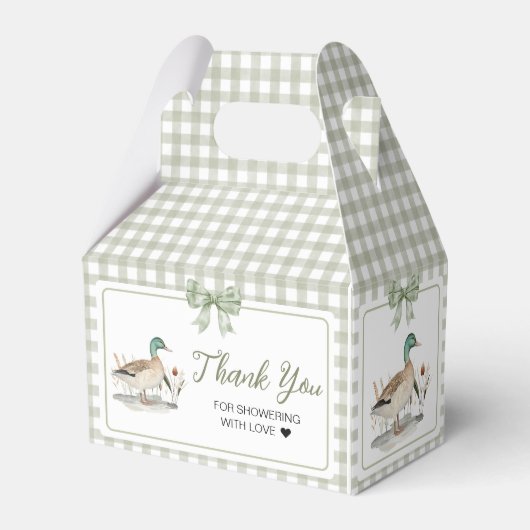 Gingham Sage Green Mallard Duck Baby shower Bedankdoosjes (Achterkant)