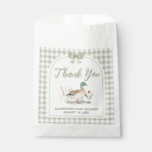 Gingham Sage Green Mallard Duck Baby shower Bedankzakje
