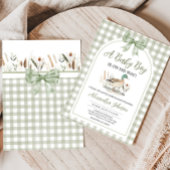 Gingham Sage Green Mallard Duck Baby shower Kaart