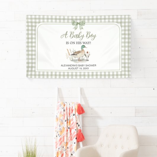 Gingham Sage Green Mallard Duck Baby shower Spandoek (Insitu)
