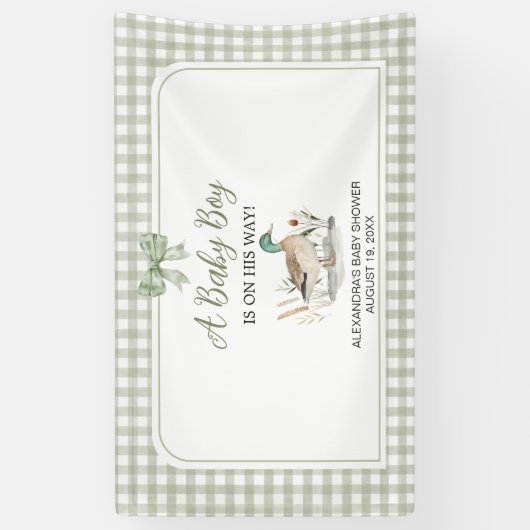 Gingham Sage Green Mallard Duck Baby shower Spandoek (Verticaal)