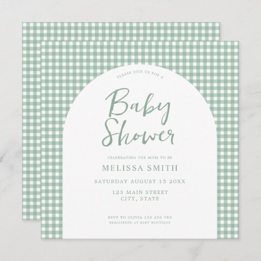 Gingham Sage Groen geruit geruite geruite Baby sho Kaart (Voorkant / Achterkant)