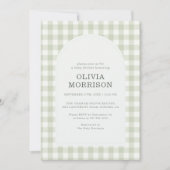 Gingham Saliegroen Geslacht Neutrale Baby Shower Kaart (Voorkant)