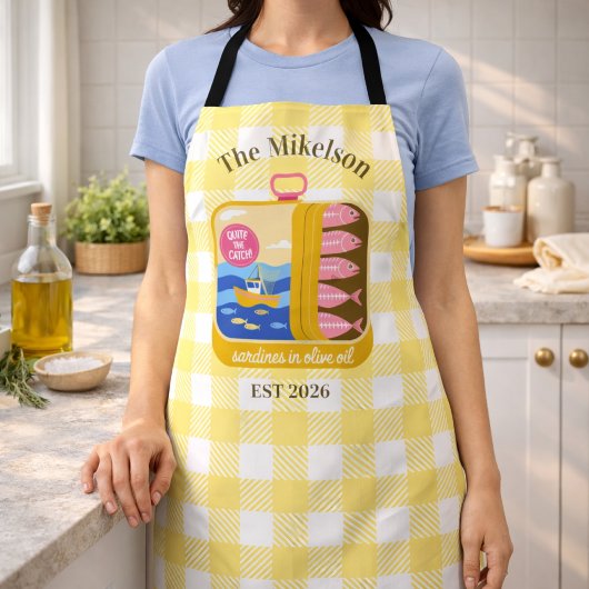 Gingham Sardines Aangepaste Familienaam Schort