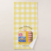 Gingham Sardines Custom Family Name (Serviette de bain)
