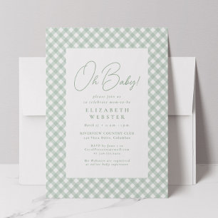 Gingham schattig neutraal groen baby shower kaart