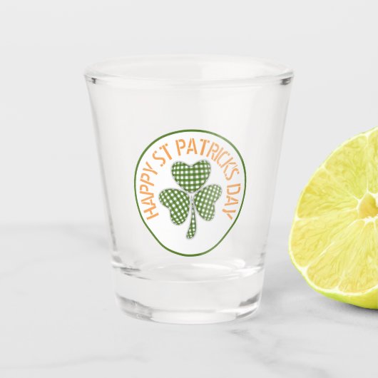 Gingham Shamrock met Happy St Patricks Shot Glas (Voorkant)