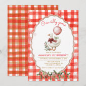 Gingham Silly Goose 1st Birthday Winter Christmas  Kaart (Voorkant / Achterkant)