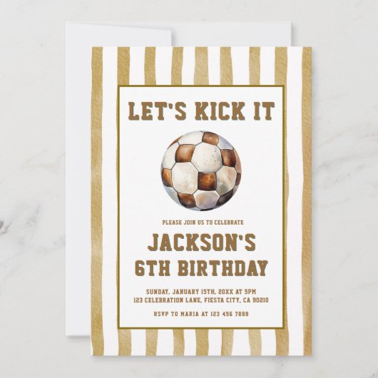 Gingham Soccer Football Birthday Invitation (Devant)