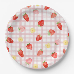 Gingham Strawberry Party Paper Borden Papieren Bordje