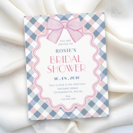 Gingham strik bruiloftsshower kaart