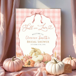 Gingham Strikje Pompoen Bruiloftsontvangstbord Poster