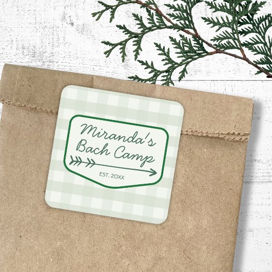 Gingham Summer Camp Bachelorette Camping Vierkante Sticker