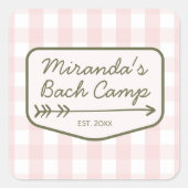 Gingham Summer Camp Bachelorette Camping Vierkante Sticker (Voorkant)