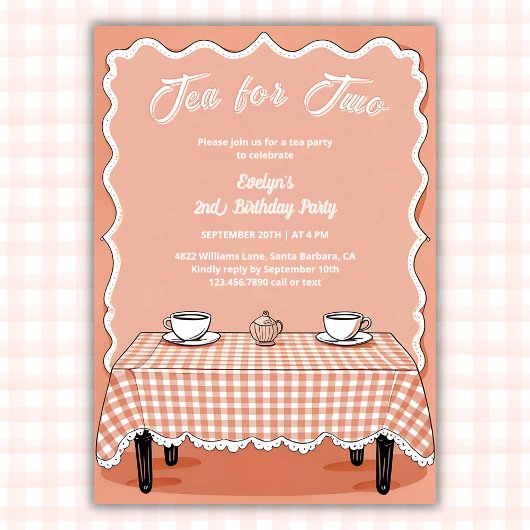 Gingham Tea Party Tea voor twee 2e verjaardag Kaart
