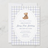 Gingham Teddy Bear Beary First Birthday Invitation (Devant)