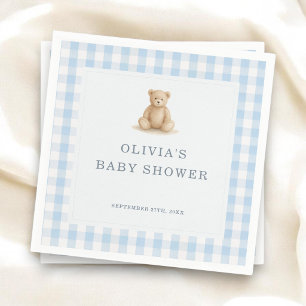 Gingham teddybeer blauwe jongens baby shower-feest servet
