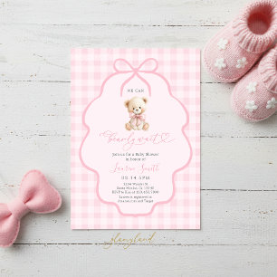 Gingham Teddybeer Meisje Baby Shower Kaart