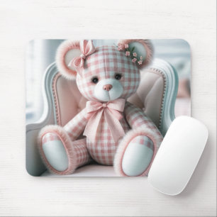 Gingham Teddybeer Op Een Stoel Muismat