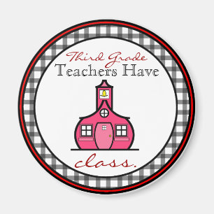 Gingham Third Grade Teacher Magnet Magneet
