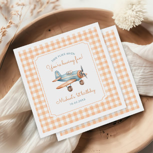 Gingham Time vliegt eerste verjaardag vliegtuig Servet