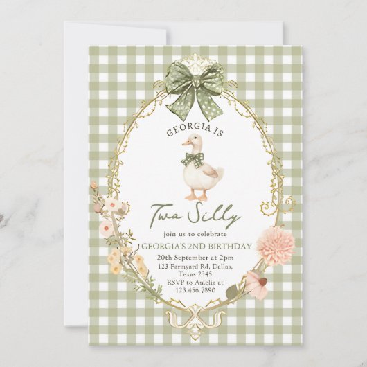 Gingham Two Silly Goose 2nd Birthday Invitation (Devant)