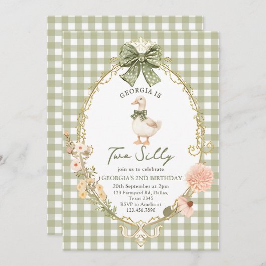 Gingham Two Silly Goose 2nd Birthday Invitation (Devant / Derrière)