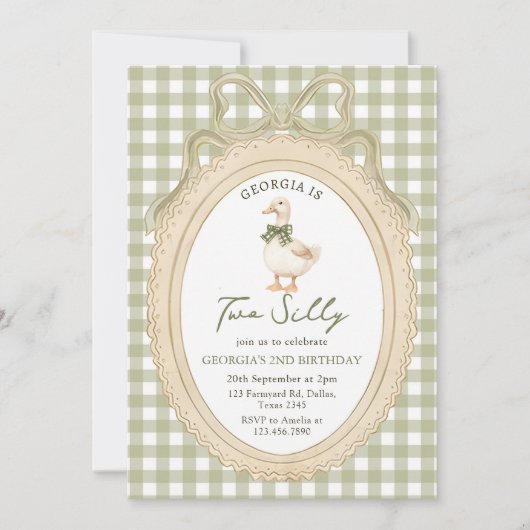 Gingham Two Silly Goose 2nd Birthday Invitation (Devant)