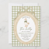 Gingham Two Silly Goose 2nd Birthday Invitation Kaart (Voorkant)