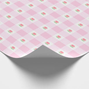 Gingham Verpakkingspapier Pastel Roze met Tulp Cadeaupapier